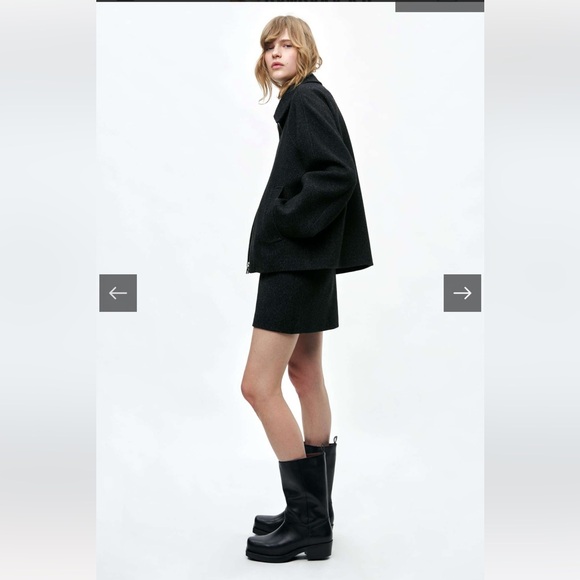 Zara Zippered Wool Blend Jacket ZW collection gray black herringbone 2143/866 XS - Picture 4 of 15